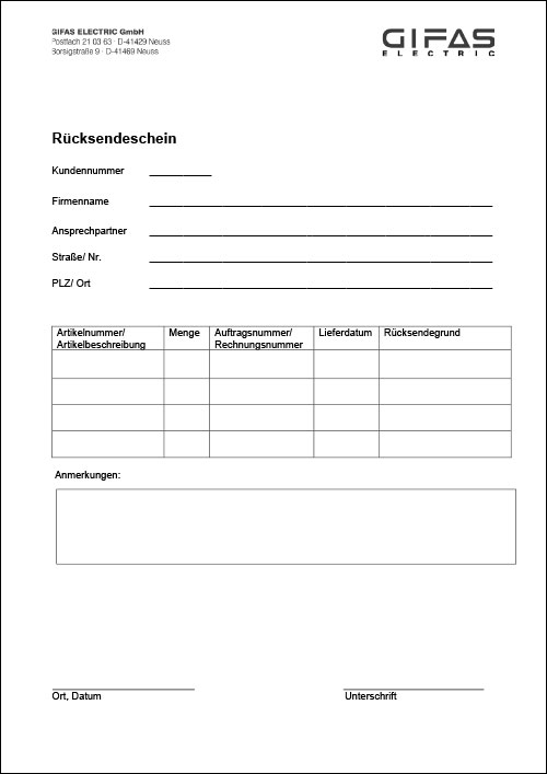 Rücksendeschein