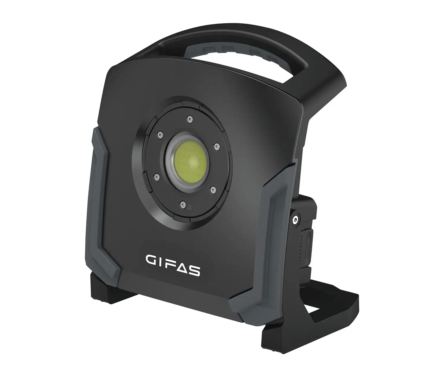 GIFAS_Akkuleuchte_Arbeitsleuchte_WorkLED-W60-HYBRID_354677_1.jpg Grauer Arbeitsstrahler mit Handgriff und Aufstellfuß