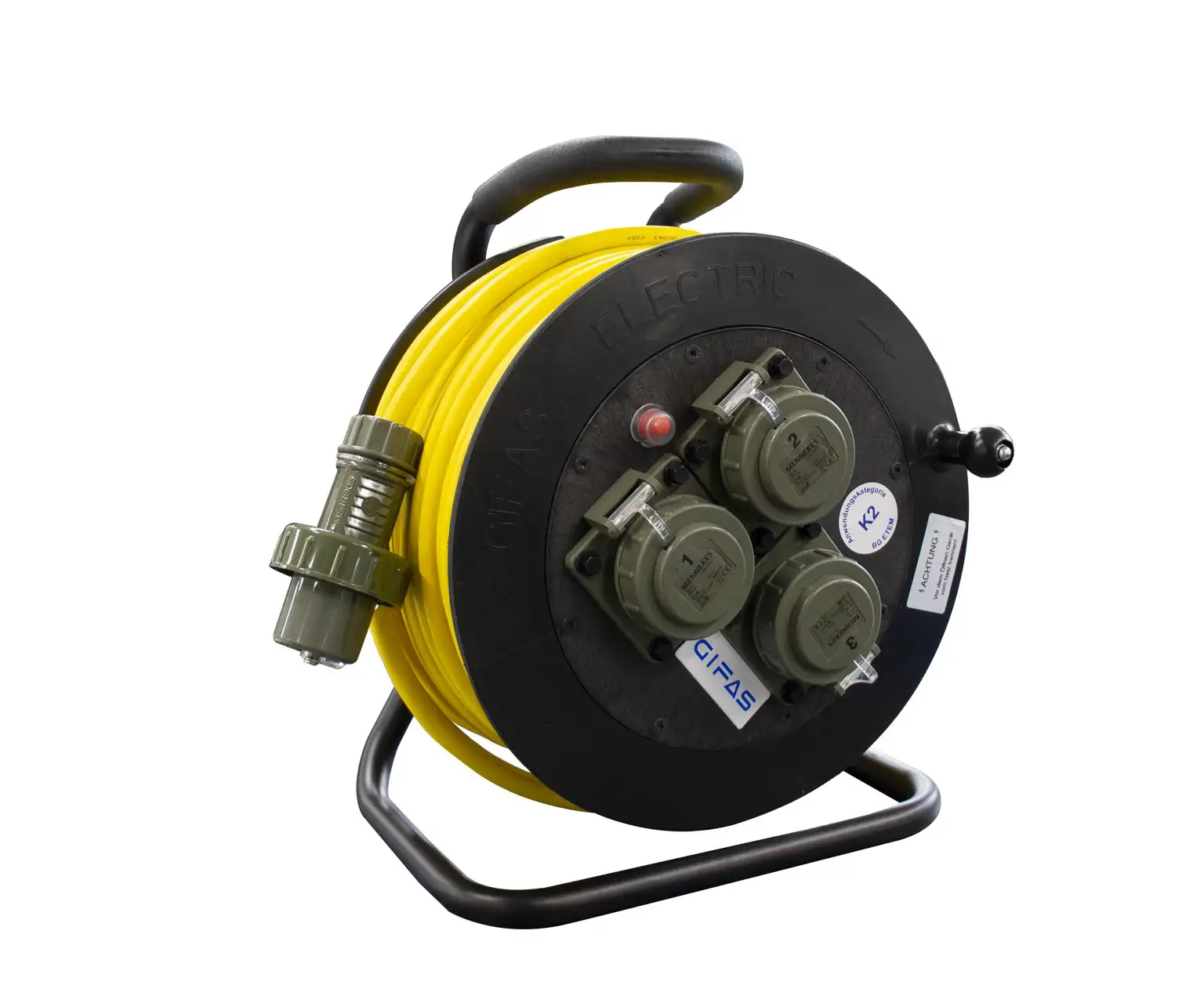 Leitungsroller-Baureihe-502Si_Landingpage_Vollgummileitungsroller-fuer-Feuerwehren.jpg LED-Stableuchte mit Haken zum Aufhängen, schwarzem Griff und Anschlusskabel