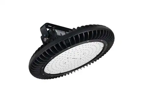 Runder LED-Hallentiefstrahler mit Bügel und Kühlrippen